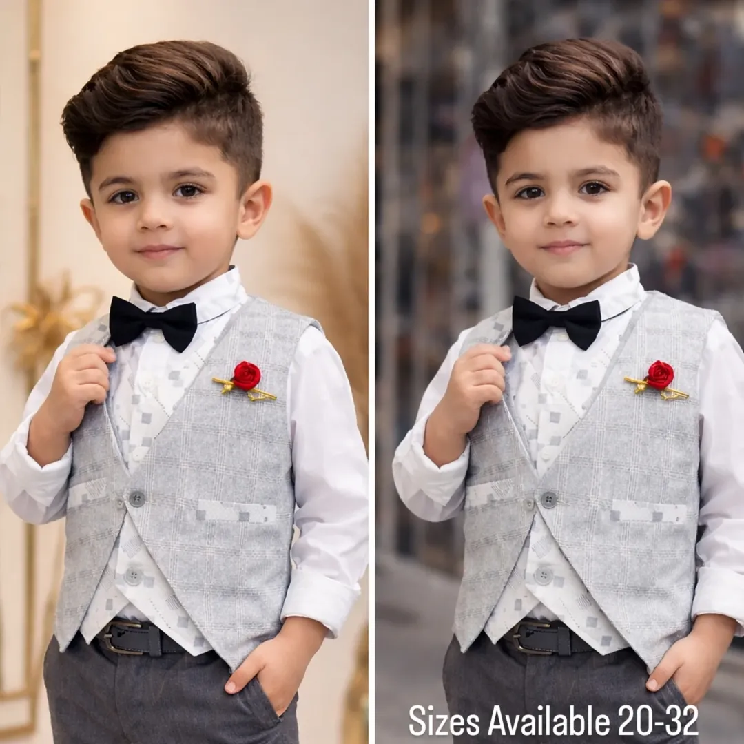 Boys party wear waistcoat set with bow tie, sizes 20–32