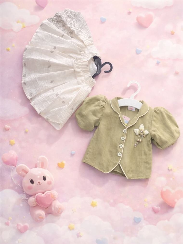 Girls white frock with olive jacket