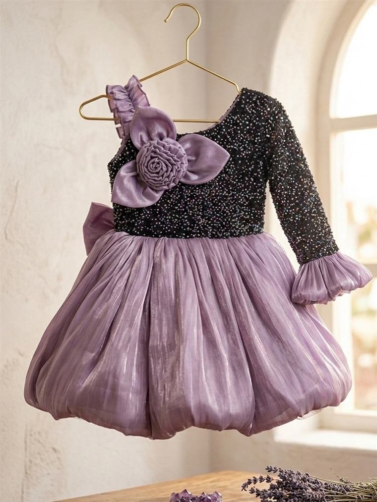 Girls purple sequin party dress with tulle skirt