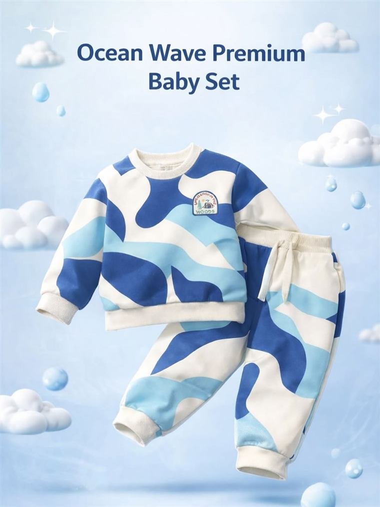 Ocean Wave premium baby set in blue and white