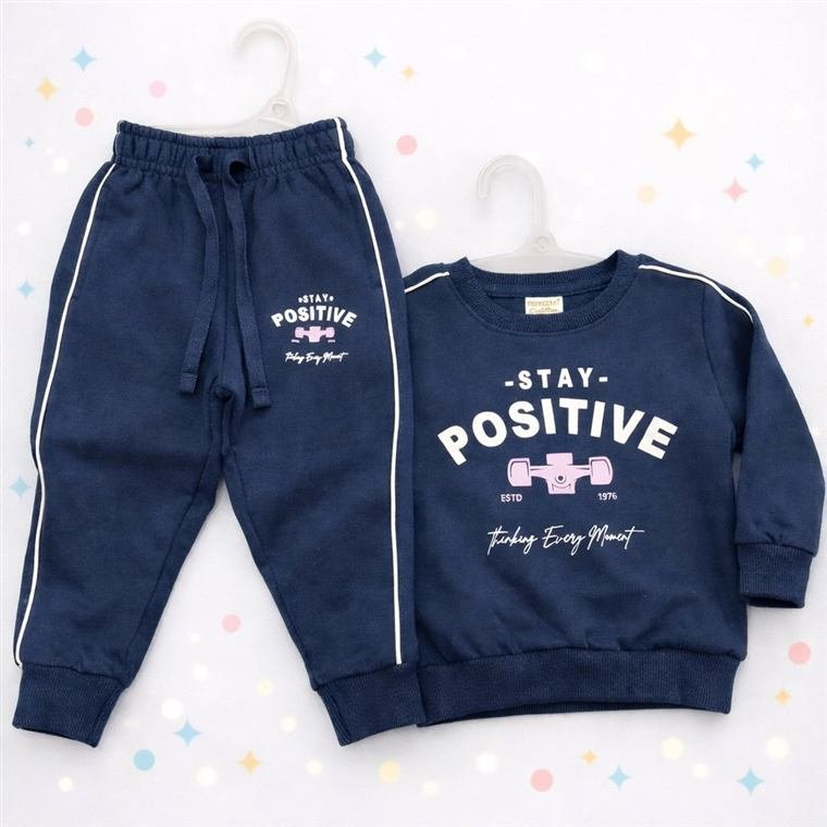Kids navy Stay Positive sweatshirt and joggers set